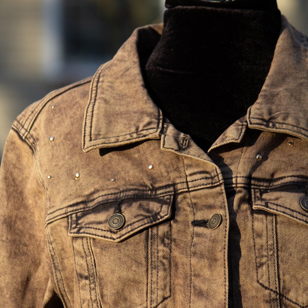 UPCYCLED Denim Rhinestone Fringe Jacket - Picture 10 of 10